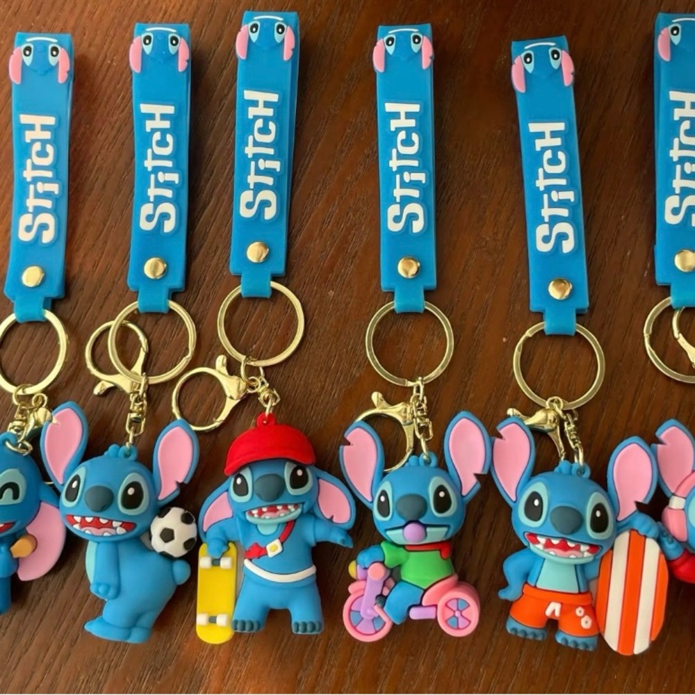 BUNDLE OF 4 Stitch Blue Keychain Set for Kids